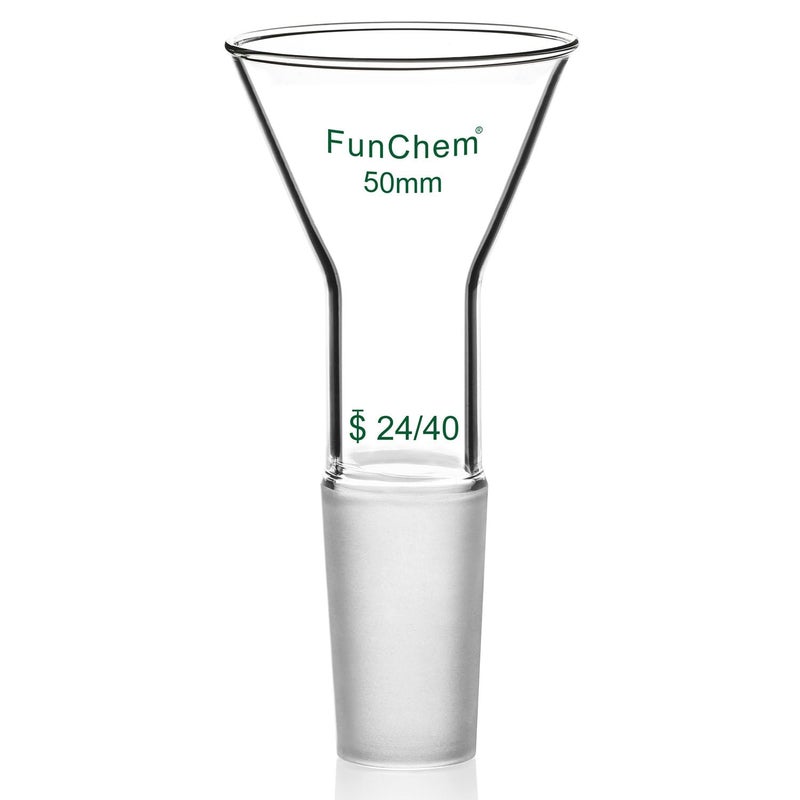 FunChem Glass Short Stem Powder Funnel with O.D. 50 mm at Top, Durable Borosilicate Glass Filter with 24/40 Inner Joint - Image 1